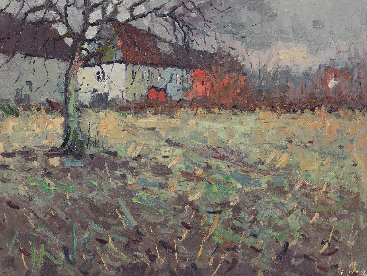 Raoul Hynckes | Audergem bij Brussel, olieverf op paneel, 42,1 x 55,8 cm, gesigneerd r.o.