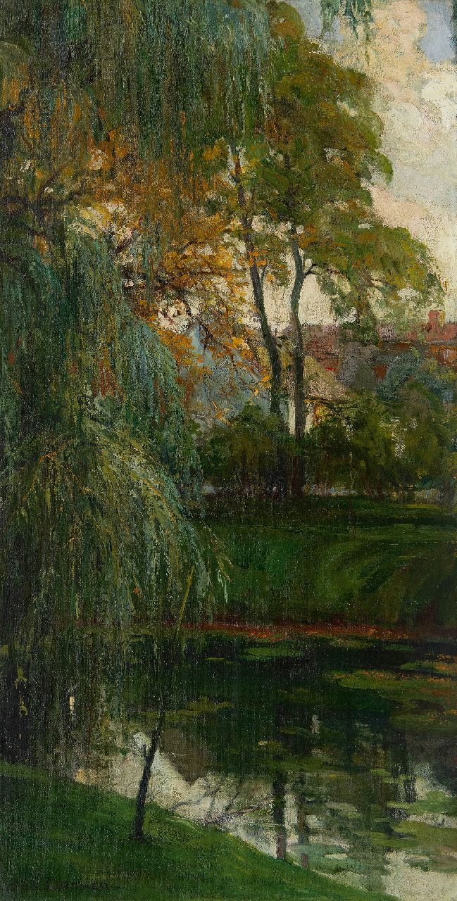 Damien J. | Jos Damien | Schilderijen te koop aangeboden | Park in de schemering, olieverf op doek 66,6 x 34,3 cm, gesigneerd linksonder Damien J. | Jos Damien | Schilderijen te koop aangeboden | Park in de schemering, olieverf op doek 66,6 x 34,3 cm, gesigneerd linksonder