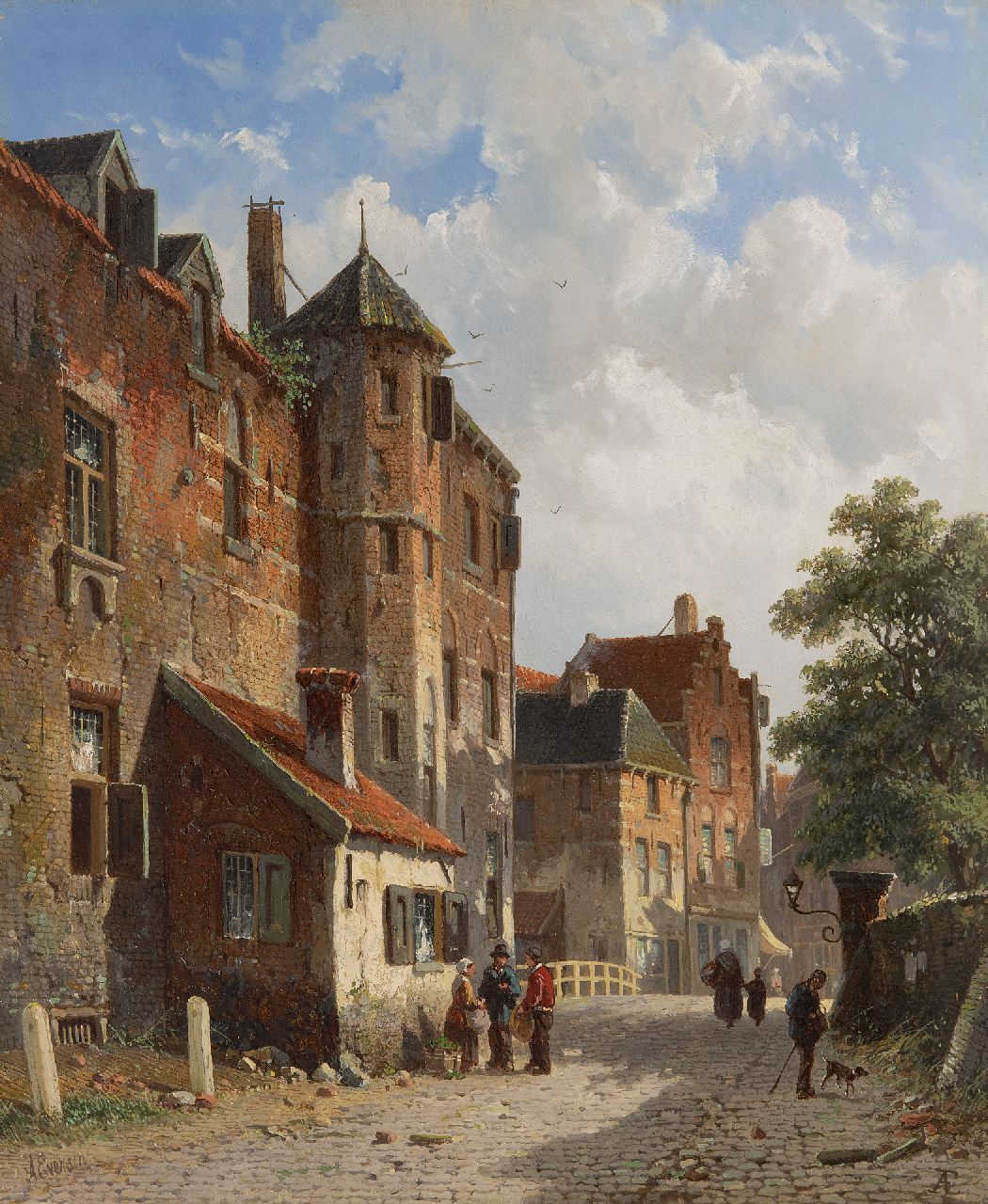 Eversen A. | Adrianus Eversen, Zonovergoten Hollands straatje, olieverf op paneel 41,8 x 34,4 cm, gesigneerd linksonder voluit en rechtsonder met monogram Eversen A. | Adrianus Eversen, Zonovergoten Hollands straatje, olieverf op paneel 41,8 x 34,4 cm, gesigneerd linksonder voluit en rechtsonder met monogram