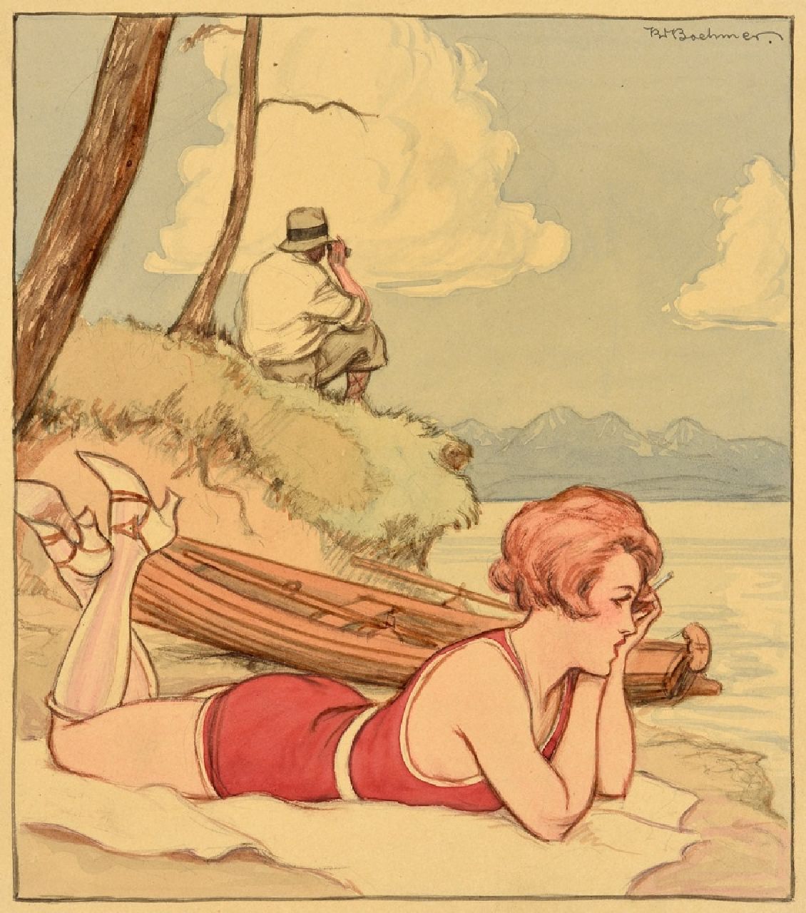 Boehmer K.W. | Karl Wolfgang Boehmer | Aquarellen en tekeningen te koop aangeboden | Op het strand, potlood en aquarel op papier 21,6 x 18,8 cm, gesigneerd rechtsboven en zonder lijst Boehmer K.W. | Karl Wolfgang Boehmer | Aquarellen en tekeningen te koop aangeboden | Op het strand, potlood en aquarel op papier 21,6 x 18,8 cm, gesigneerd rechtsboven en zonder lijst