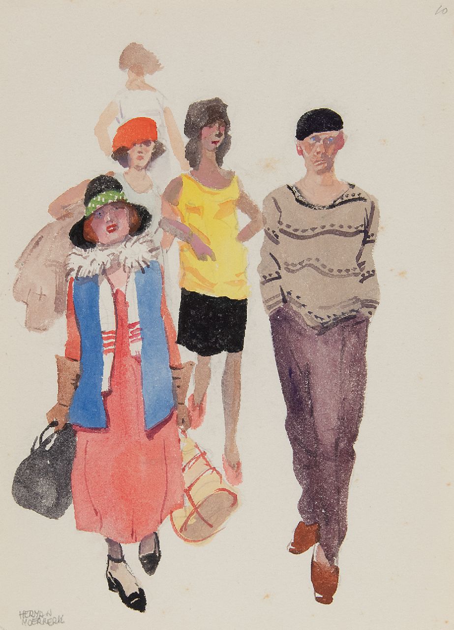 Moerkerk H.A.J.M.  | Hermanus Antonius Josephus Maria 'Herman' Moerkerk | Aquarellen en tekeningen te koop aangeboden | De nieuwe Duitsche juffrouw, potlood en aquarel op papier 21,3 x 15,5 cm, gesigneerd linksonder