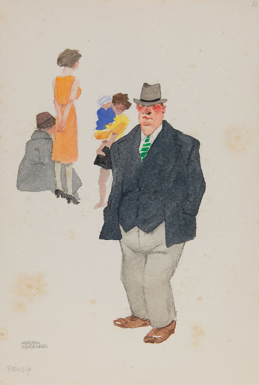Moerkerk H.A.J.M. | Hermanus Antonius Josephus Maria 'Herman' Moerkerk, Pensif, potlood en aquarel op papier 25,5 x 17,1 cm, gesigneerd linksonder Moerkerk H.A.J.M. | Hermanus Antonius Josephus Maria 'Herman' Moerkerk, Pensif, potlood en aquarel op papier 25,5 x 17,1 cm, gesigneerd linksonder