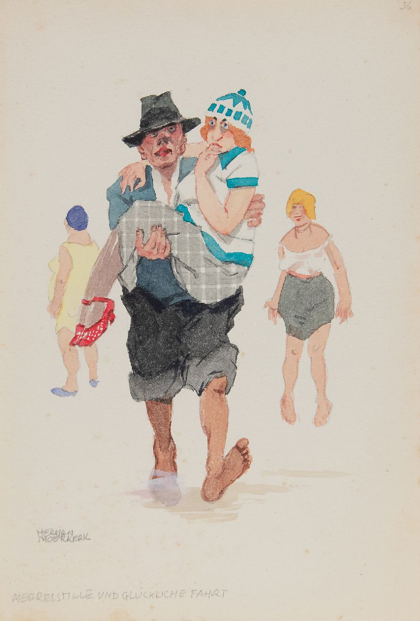 Moerkerk H.A.J.M.  | Hermanus Antonius Josephus Maria 'Herman' Moerkerk, Meerresstille und glückliche Fahrt, potlood en aquarel op papier 25,5 x 17,1 cm, gesigneerd linksonder