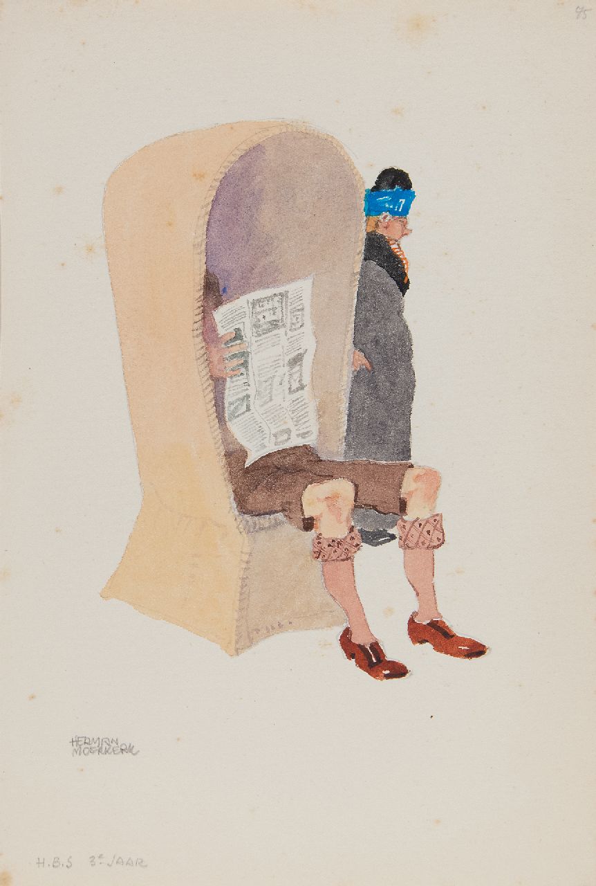 Moerkerk H.A.J.M. | Hermanus Antonius Josephus Maria 'Herman' Moerkerk, H.B.S. 3e jaar, potlood en aquarel op papier 25,5 x 17,1 cm, gesigneerd linksonder Moerkerk H.A.J.M. | Hermanus Antonius Josephus Maria 'Herman' Moerkerk, H.B.S. 3e jaar, potlood en aquarel op papier 25,5 x 17,1 cm, gesigneerd linksonder