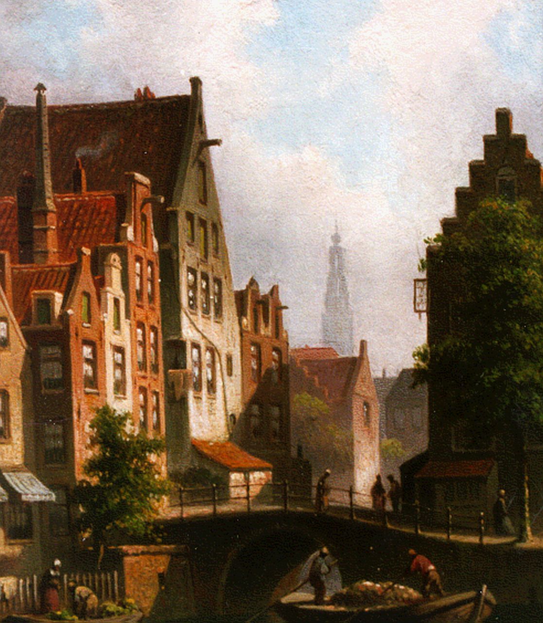 Hilverdink E.A.  | Eduard Alexander Hilverdink, Bedrijvigheid aan de Langebrugsteeg, olieverf op paneel 17,3 x 13,5 cm, gesigneerd linksonder initialen en gedateerd '74