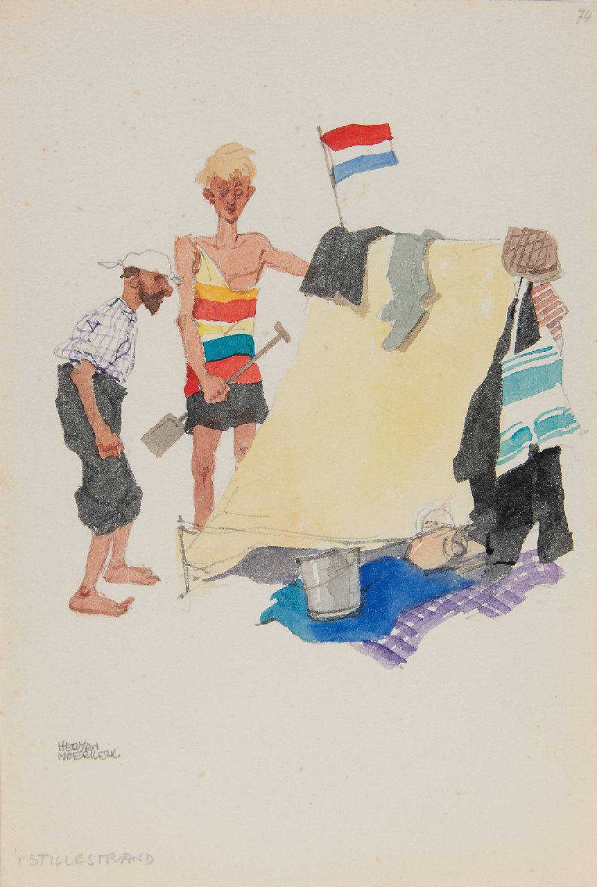 Moerkerk H.A.J.M.  | Hermanus Antonius Josephus Maria 'Herman' Moerkerk, 't Stille strand, potlood en aquarel op papier 25,5 x 17,1 cm, gesigneerd linksonder