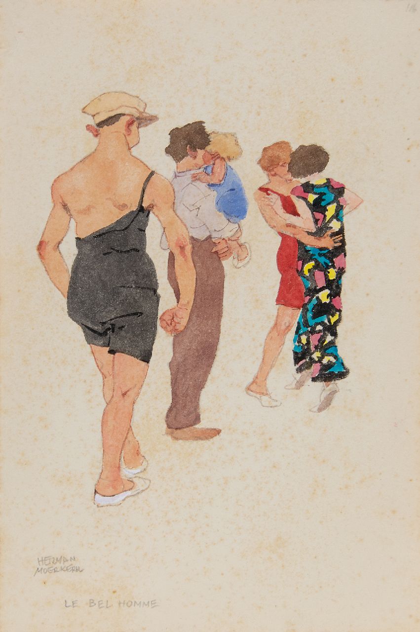 Moerkerk H.A.J.M.  | Hermanus Antonius Josephus Maria 'Herman' Moerkerk | Aquarellen en tekeningen te koop aangeboden | Le bel homme, potlood en aquarel op papier 25,5 x 17,0 cm, gesigneerd linksonder