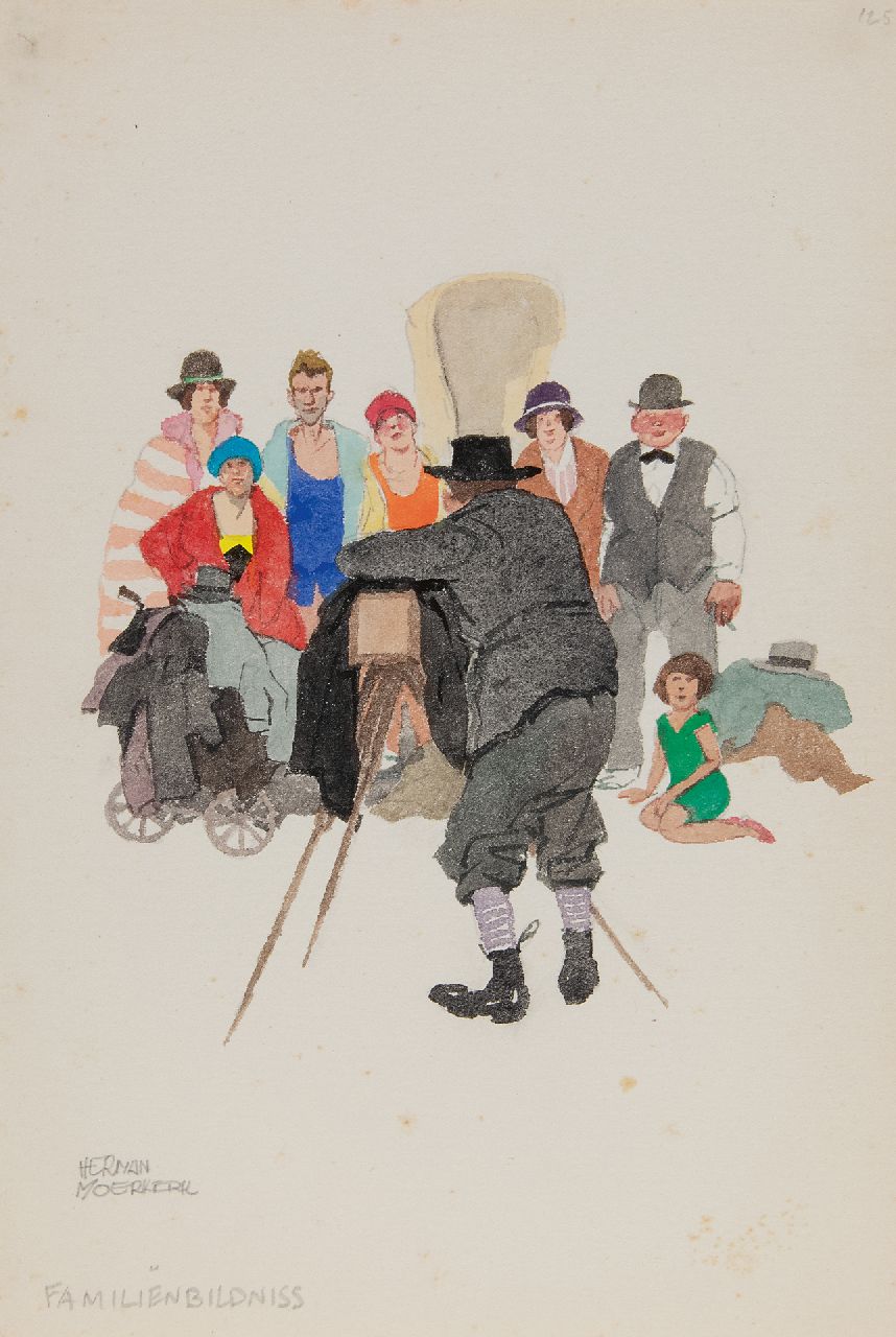Moerkerk H.A.J.M.  | Hermanus Antonius Josephus Maria 'Herman' Moerkerk, Familiënbildniss, potlood en aquarel op papier 25,6 x 17,2 cm, gesigneerd linksonder