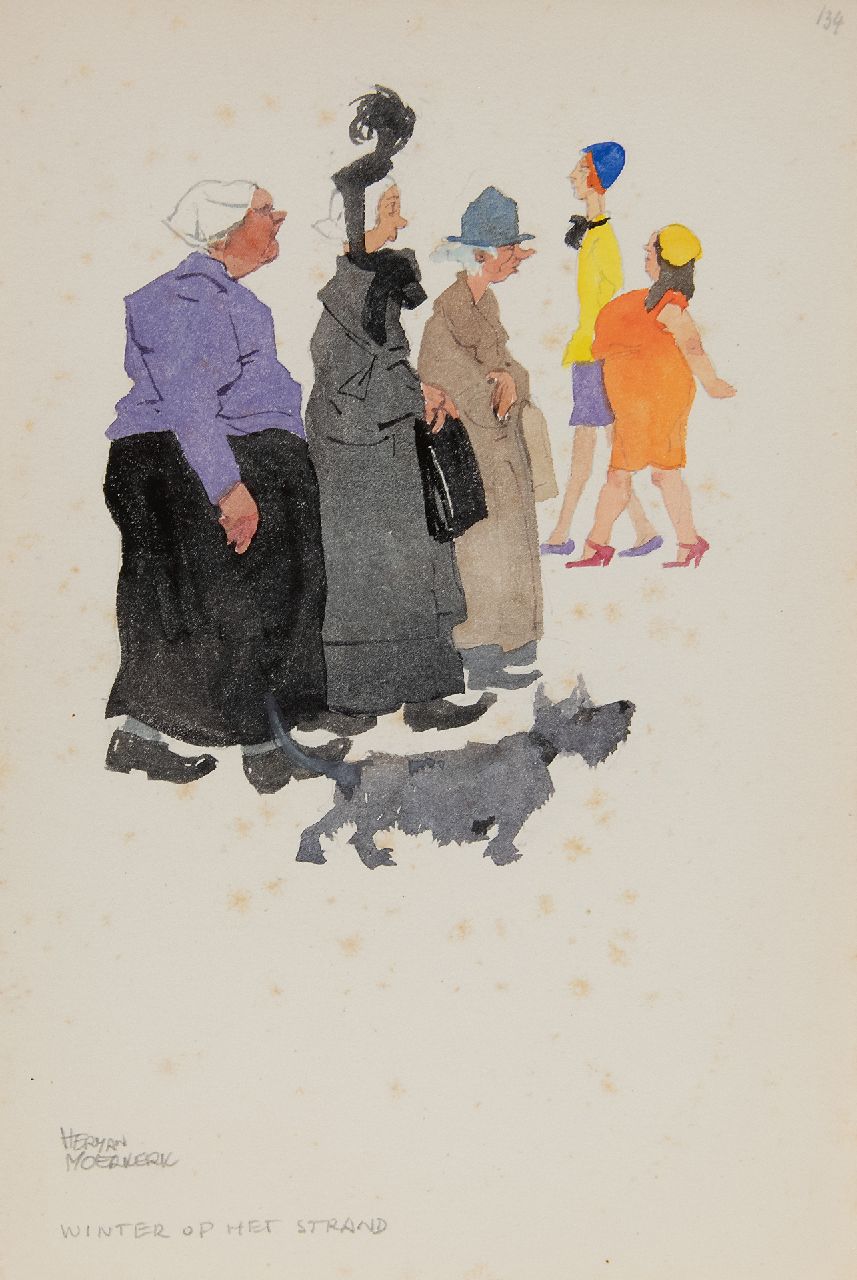 Moerkerk H.A.J.M.  | Hermanus Antonius Josephus Maria 'Herman' Moerkerk | Aquarellen en tekeningen te koop aangeboden | Winter op het strand, potlood en aquarel op papier 25,6 x 17,2 cm, gesigneerd linksonder