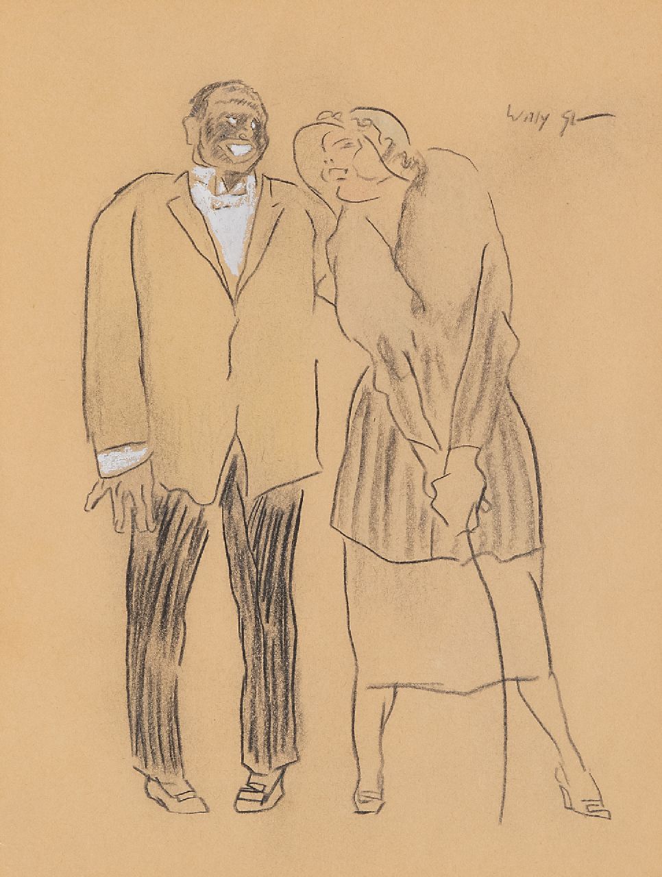 Sluiter J.W. | Jan Willem 'Willy' Sluiter, Lachend paar, krijt en gouache op papier 24,7 x 18,1 cm, gesigneerd rechtsboven Sluiter J.W. | Jan Willem 'Willy' Sluiter, Lachend paar, krijt en gouache op papier 24,7 x 18,1 cm, gesigneerd rechtsboven