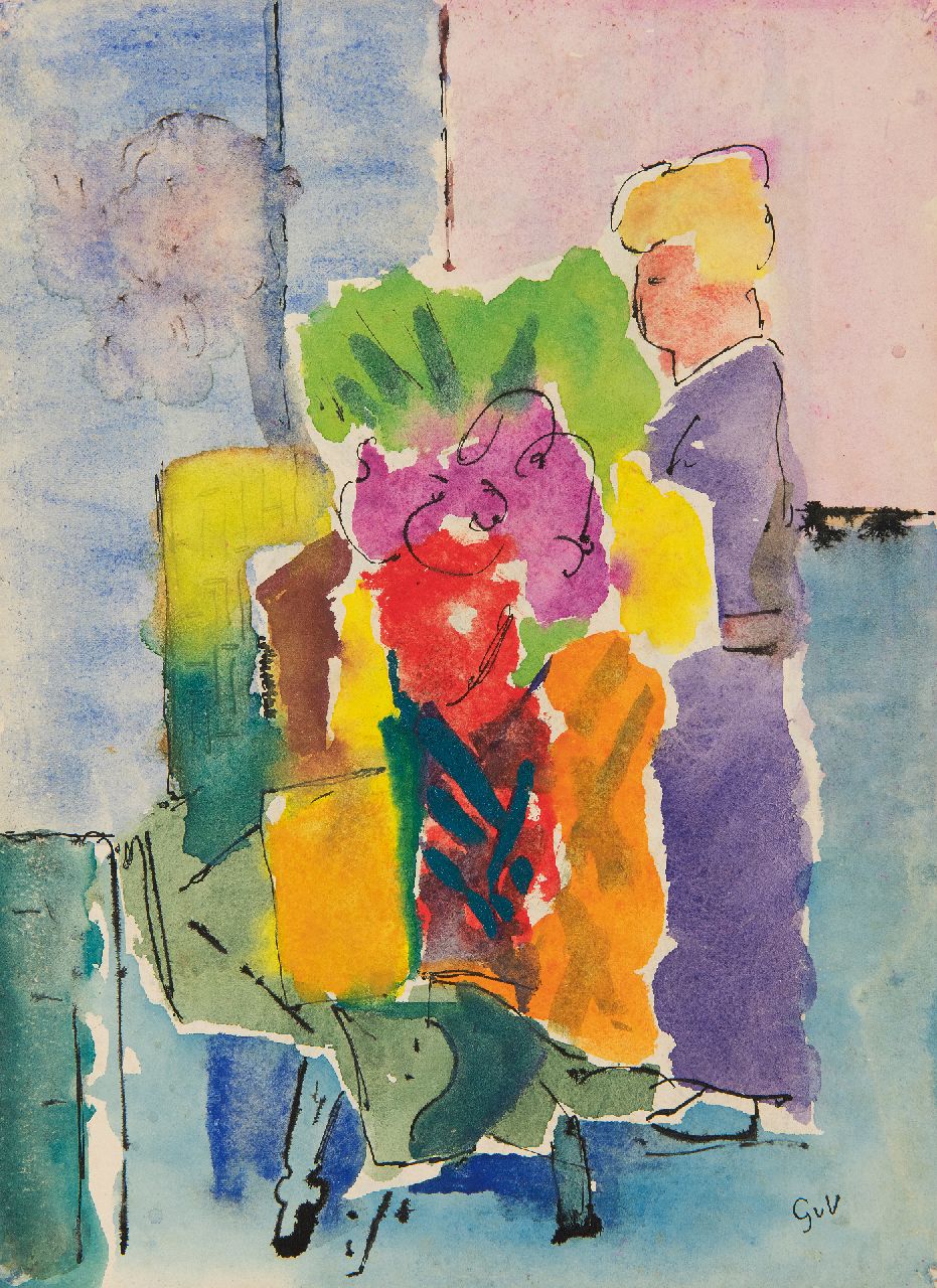 Velde G. van | Gerardus 'Geer' van Velde, Femme dans un intérieur, pen, inkt en aquarel op papier 27,2 x 21,0 cm, gesigneerd rechtsonder met initialen en te dateren ca. 1940-1942 Velde G. van | Gerardus 'Geer' van Velde, Femme dans un intérieur, pen, inkt en aquarel op papier 27,2 x 21,0 cm, gesigneerd rechtsonder met initialen en te dateren ca. 1940-1942
