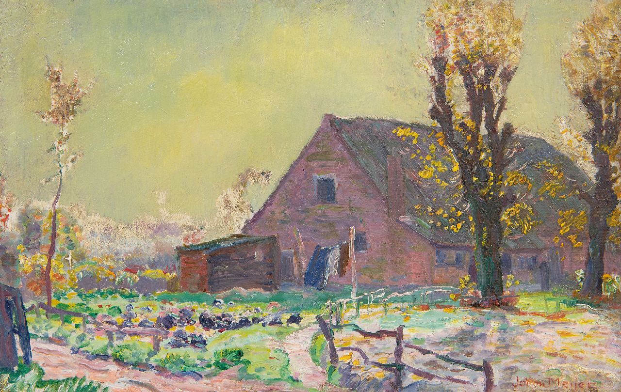 Meijer J.  | Johannes 'Johan' Meijer | Schilderijen te koop aangeboden | Achter boerderij 't Klooster in Laren, olieverf op doek 22,4 x 35,5 cm, gesigneerd rechtsonder