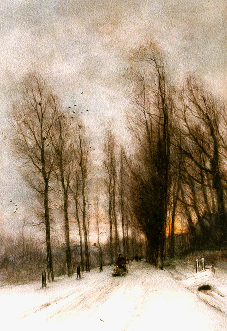 Apol L.F.H. | Lodewijk Franciscus Hendrik 'Louis' Apol, Winters laantje, aquarel op papier 54,0 x 38,0 cm, gesigneerd linksonder Apol L.F.H. | Lodewijk Franciscus Hendrik 'Louis' Apol, Winters laantje, aquarel op papier 54,0 x 38,0 cm, gesigneerd linksonder