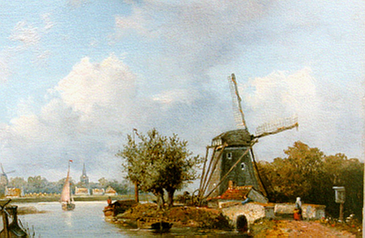 Destrée J.J.  | Johannes Josephus Destrée, Rivierlandschap met figuren, olieverf op paneel 15,7 x 21,2 cm, gesigneerd rechtsonder en gedateerd '48