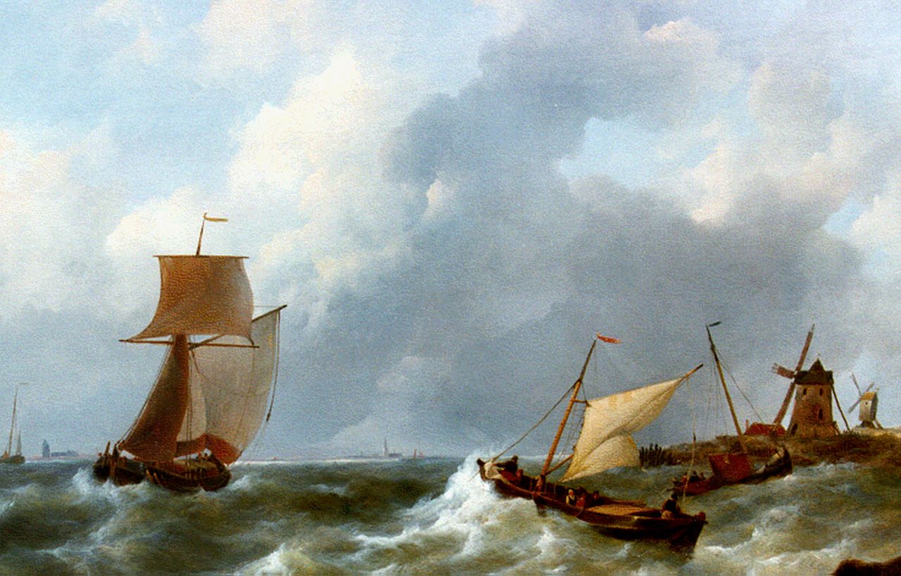Schotel J.C. | Johannes Christianus Schotel, Zeilschepen op woelige zee, olieverf op paneel 65,2 x 84,2 cm, gesigneerd rechtsonder Schotel J.C. | Johannes Christianus Schotel, Zeilschepen op woelige zee, olieverf op paneel 65,2 x 84,2 cm, gesigneerd rechtsonder