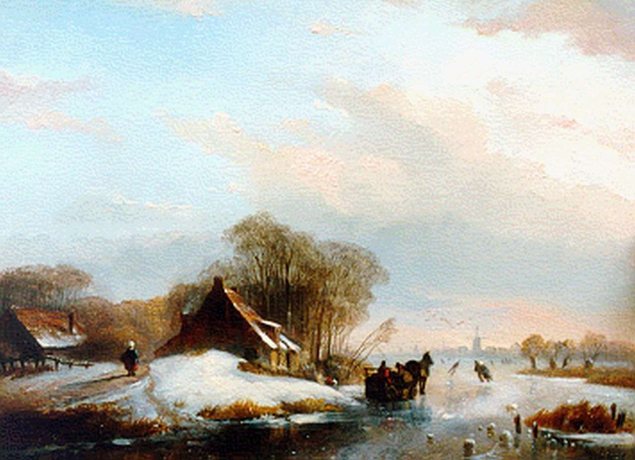 Vester W. | Willem Vester, Wintergezicht met ijsvermaak, olieverf op paneel 22,3 x 30,5 cm, gesigneerd linksonder Vester W. | Willem Vester, Wintergezicht met ijsvermaak, olieverf op paneel 22,3 x 30,5 cm, gesigneerd linksonder