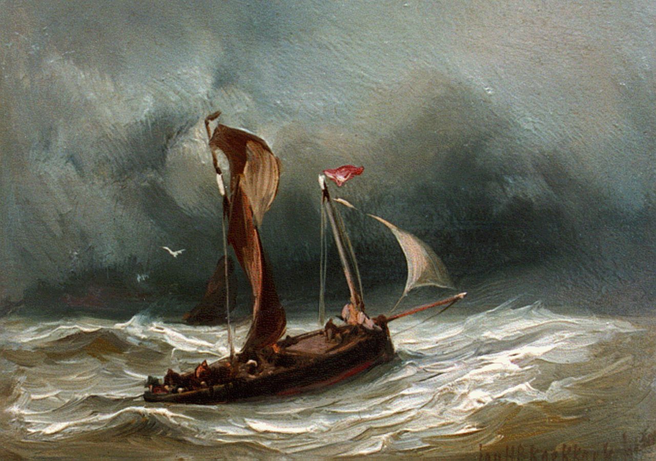 Koekkoek J.H.B. | Johannes Hermanus Barend 'Jan H.B.' Koekkoek, Schepen op ruwe zee, olieverf op paneel 9,5 x 12,0 cm, gesigneerd rechtsonder Koekkoek J.H.B. | Johannes Hermanus Barend 'Jan H.B.' Koekkoek, Schepen op ruwe zee, olieverf op paneel 9,5 x 12,0 cm, gesigneerd rechtsonder