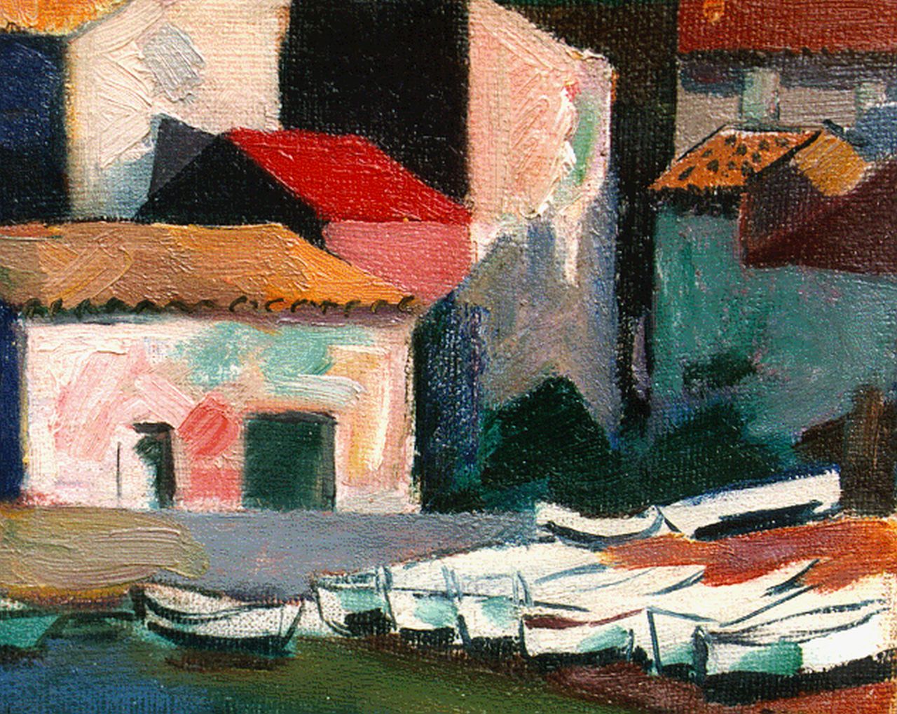 Oepts W.A. | Willem Anthonie 'Wim' Oepts, Vieux port de St. Tropez, olieverf op doek op schildersboard 12,4 x 14,3 cm, gesigneerd rechtsonder en te dateren ca. 1947 Oepts W.A. | Willem Anthonie 'Wim' Oepts, Vieux port de St. Tropez, olieverf op doek op schildersboard 12,4 x 14,3 cm, gesigneerd rechtsonder en te dateren ca. 1947