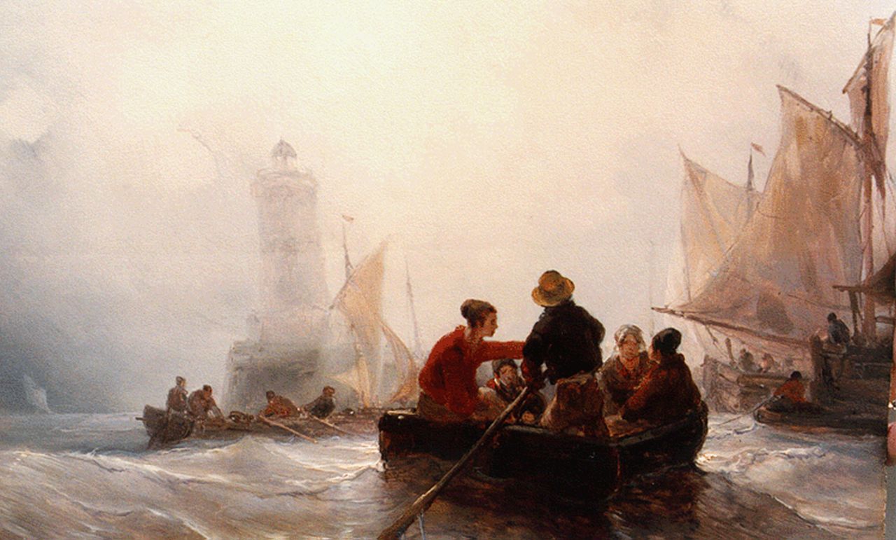 Meijer J.H.L. | Johan Hendrik 'Louis' Meijer, Het overzetveer, olieverf op paneel 24,0 x 35,2 cm, gesigneerd rechtsonder Meijer J.H.L. | Johan Hendrik 'Louis' Meijer, Het overzetveer, olieverf op paneel 24,0 x 35,2 cm, gesigneerd rechtsonder
