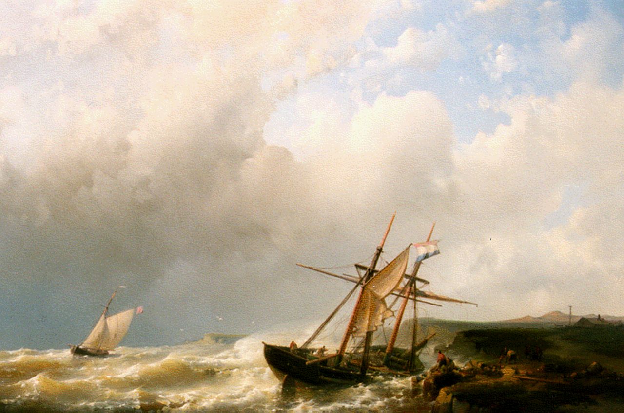 Hulk A.  | Abraham Hulk, Schipbreuk van een Hollands schip voor de Engelse kust, olieverf op paneel 37,5 x 51,6 cm, gesigneerd rechtsonder