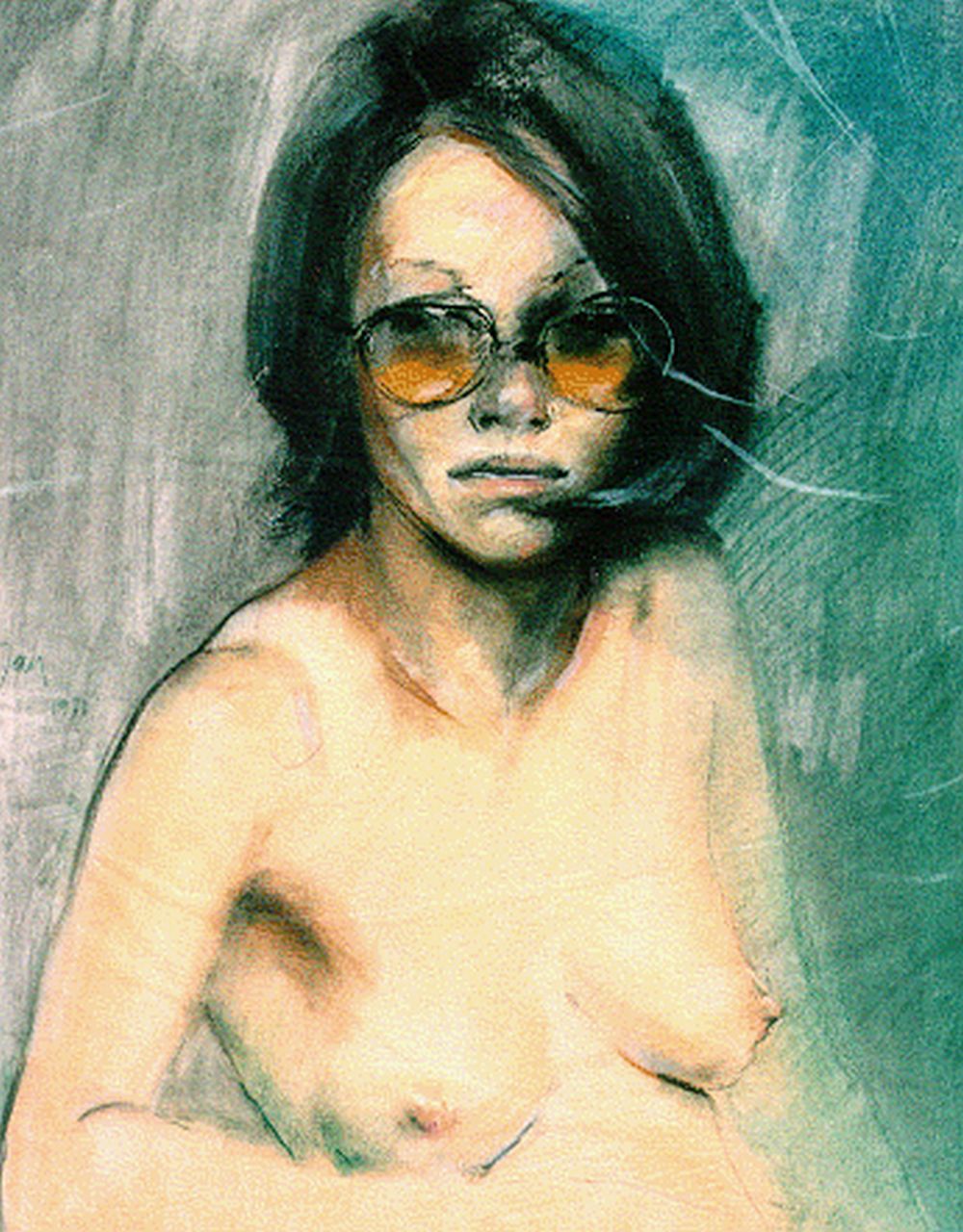Asselbergs J.M.C. | Johannes Marie Christiaan Asselbergs, Halfnaakte vrouw met bril, pastel op papier 64,0 x 49,0 cm, gesigneerd midden zijkant en gedateerd 1971 Asselbergs J.M.C. | Johannes Marie Christiaan Asselbergs, Halfnaakte vrouw met bril, pastel op papier 64,0 x 49,0 cm, gesigneerd midden zijkant en gedateerd 1971