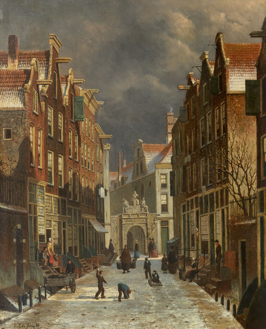 Jongh O.R. de | Oene Romkes de Jongh, Gezicht op de Voetboogstraat met de Rasphuispoort, Amsterdam, olieverf op doek 86,8 x 70,4 cm, gesigneerd linksonder