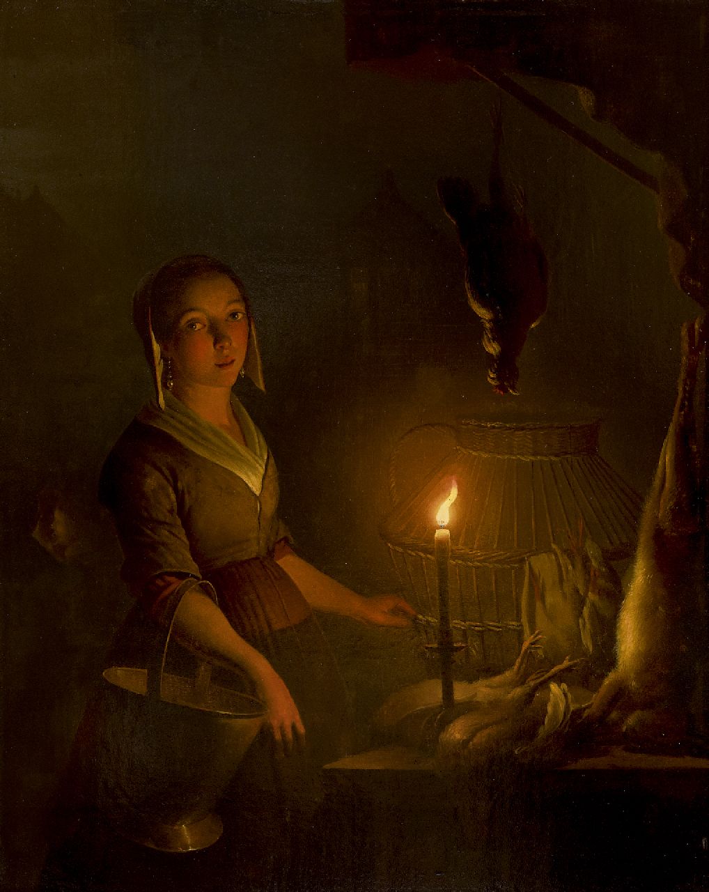 Schendel P. van | Petrus van Schendel, Dienstmeisje bij een poelierstal, olieverf op paneel 39,8 x 32,7 cm, te dateren ca. 1845-1850 Schendel P. van | Petrus van Schendel, Dienstmeisje bij een poelierstal, olieverf op paneel 39,8 x 32,7 cm, te dateren ca. 1845-1850