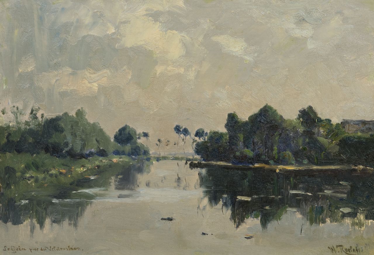 Roelofs W.  | Willem Roelofs, Het Gein bij de Velderslaan, Abcoude (Mondriaan avant la lettre), olieverf op doek op paneel 30,3 x 44,0 cm, gesigneerd rechtsonder en verso gedateerd 'Juillet' 1881