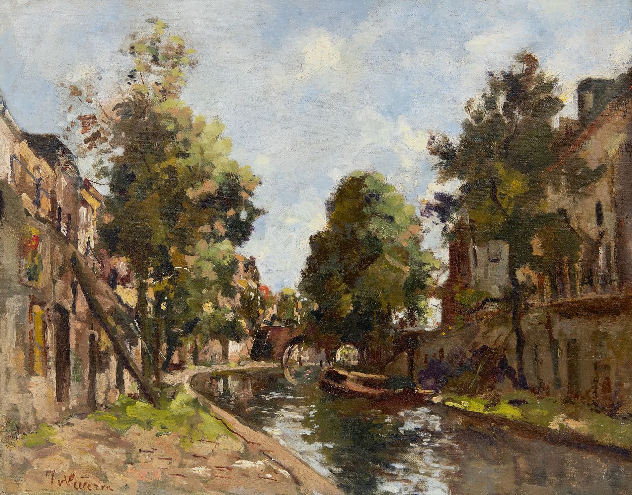 Vuuren J. van | Jan van Vuuren, Gezicht op de werven aan de Oudegracht in Utrecht, olieverf op doek 40,5 x 50,5 cm, gesigneerd linksonder Vuuren J. van | Jan van Vuuren, Gezicht op de werven aan de Oudegracht in Utrecht, olieverf op doek 40,5 x 50,5 cm, gesigneerd linksonder