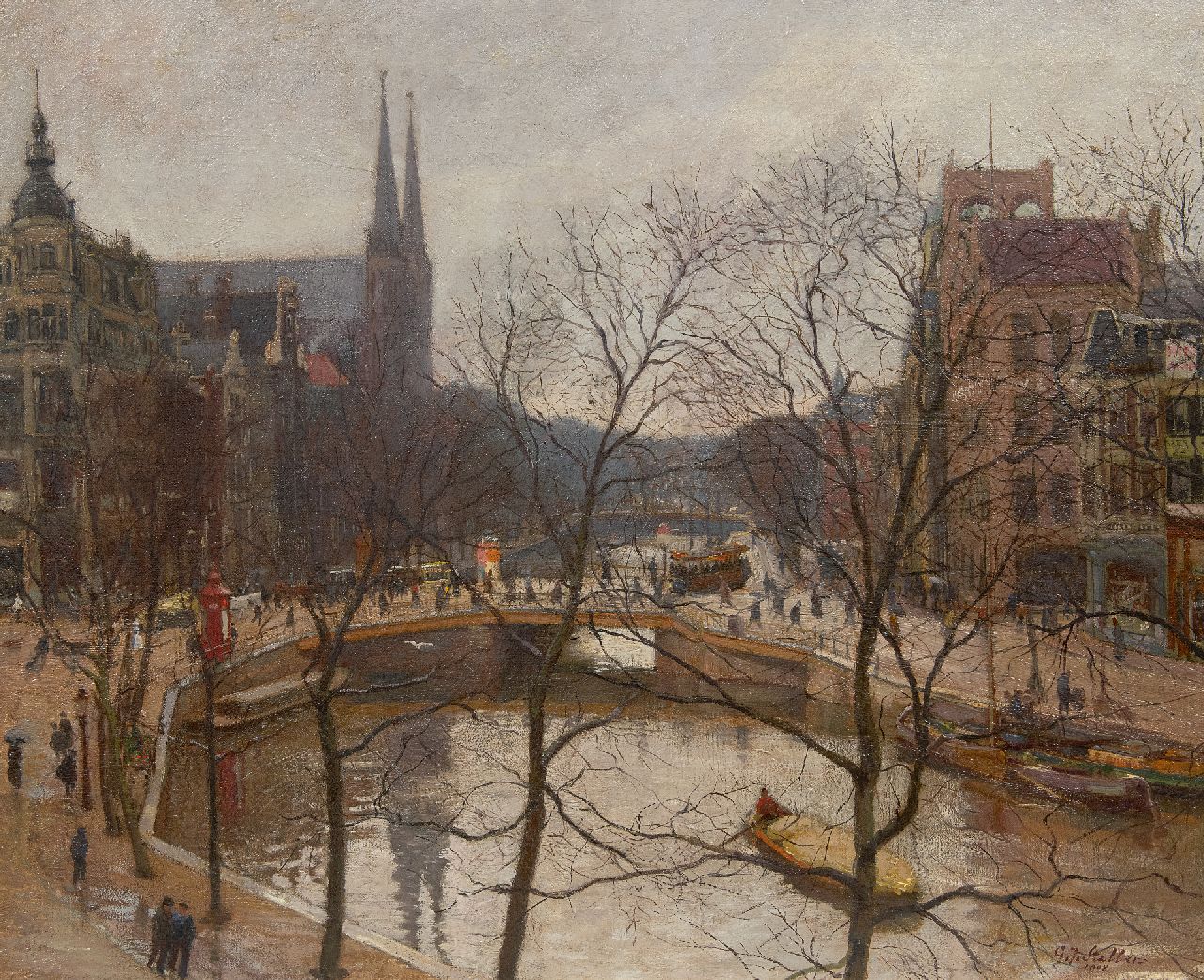 Staller G.J. | Gerard Johan Staller | Schilderijen te koop aangeboden | Gezicht op Koningsplein met De Krijtberg te Amsterdam, olieverf op doek 54,6 x 65,6 cm, gesigneerd rechtsonder en gedateerd 1908 Staller G.J. | Gerard Johan Staller | Schilderijen te koop aangeboden | Gezicht op Koningsplein met De Krijtberg te Amsterdam, olieverf op doek 54,6 x 65,6 cm, gesigneerd rechtsonder en gedateerd 1908