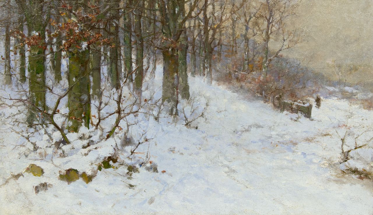 Eickelberg W.H. | Willem Hendrik Eickelberg | Schilderijen te koop aangeboden | Wandelend figuurtje in besneeuwd landschap, olieverf op doek 59,8 x 102,2 cm, zonder lijst Eickelberg W.H. | Willem Hendrik Eickelberg | Schilderijen te koop aangeboden | Wandelend figuurtje in besneeuwd landschap, olieverf op doek 59,8 x 102,2 cm, zonder lijst