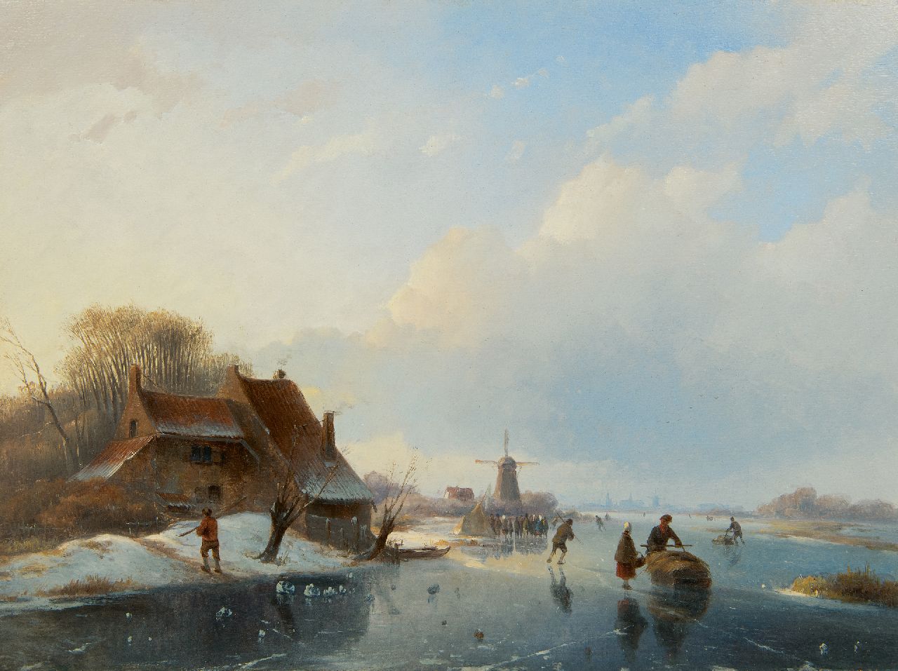 Vester W.  | Willem Vester, Heldere winterdag op het ijs, olieverf op paneel 32,6 x 43,5 cm, gesigneerd linksonder