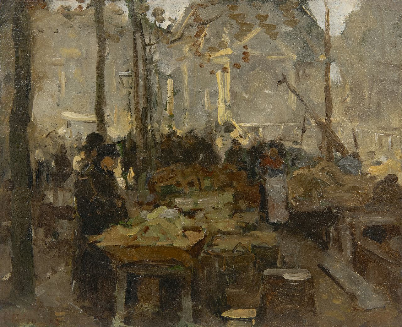 Tholen W.B. | Willem Bastiaan Tholen, Markt op de kade, olieverf op paneel 29,1 x 35,9 cm, gesigneerd linksonder en gedateerd '83 Tholen W.B. | Willem Bastiaan Tholen, Markt op de kade, olieverf op paneel 29,1 x 35,9 cm, gesigneerd linksonder en gedateerd '83