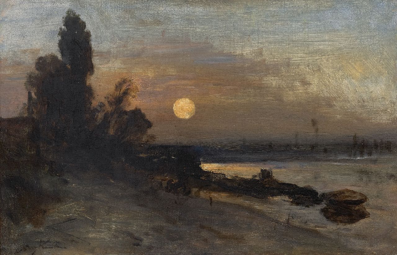 Jongkind J.B.  | Johan Barthold Jongkind, Berge au clair de lune, Hollande, olieverf op doek 27,0 x 40,9 cm, gesigneerd linksonder en te dateren ca. 1860