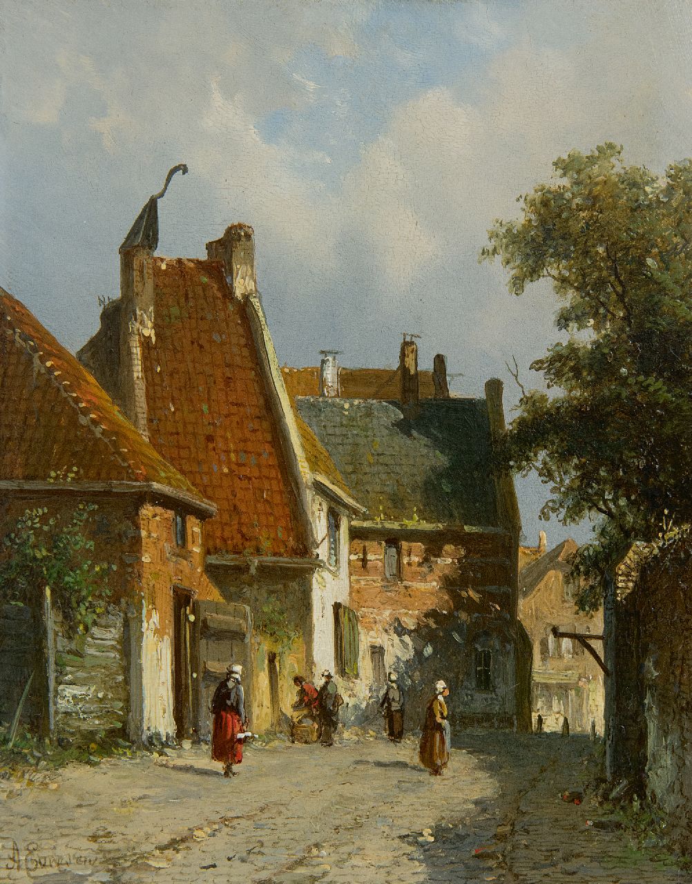 Eversen A. | Adrianus Eversen, Zonnig dorpsstraatje, olieverf op paneel 19,1 x 14,9 cm, gesigneerd linksonder Eversen A. | Adrianus Eversen, Zonnig dorpsstraatje, olieverf op paneel 19,1 x 14,9 cm, gesigneerd linksonder