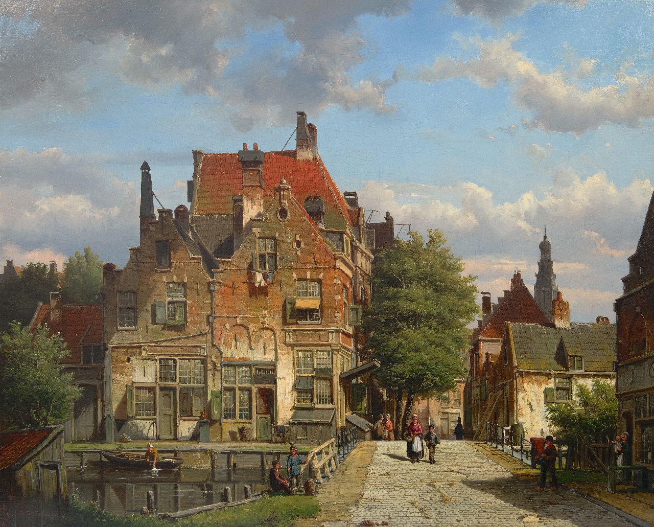 Koekkoek W.  | Willem Koekkoek, Hollands stadsgezicht met een brug over het kanaal, olieverf op doek 67,4 x 82,3 cm, gesigneerd linksonder en gedateerd '66