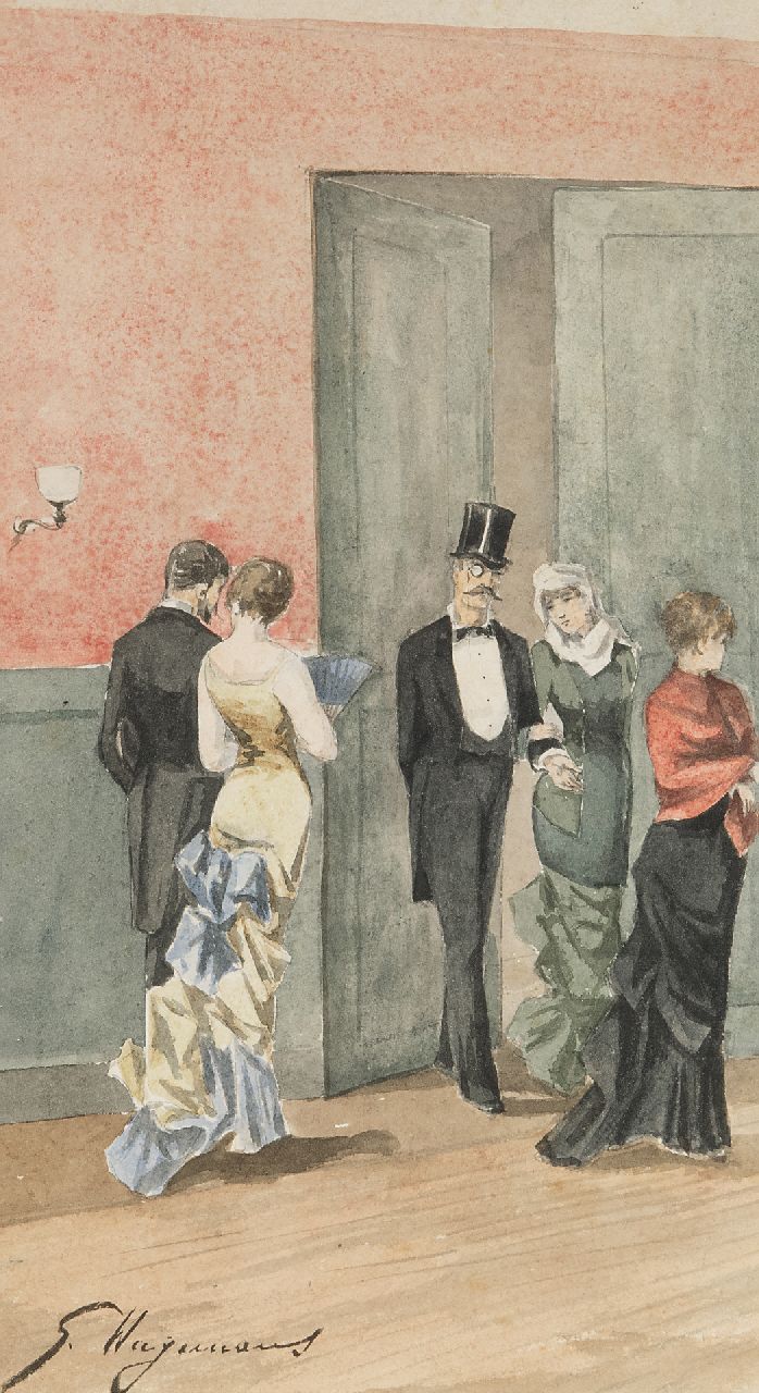 Germaine Hagemans | Elegante figuren, aquarel op papier, 24,1 x 13,9 cm, gesigneerd l.o. Germaine Hagemans | Elegante figuren, aquarel op papier, 24,1 x 13,9 cm, gesigneerd l.o.