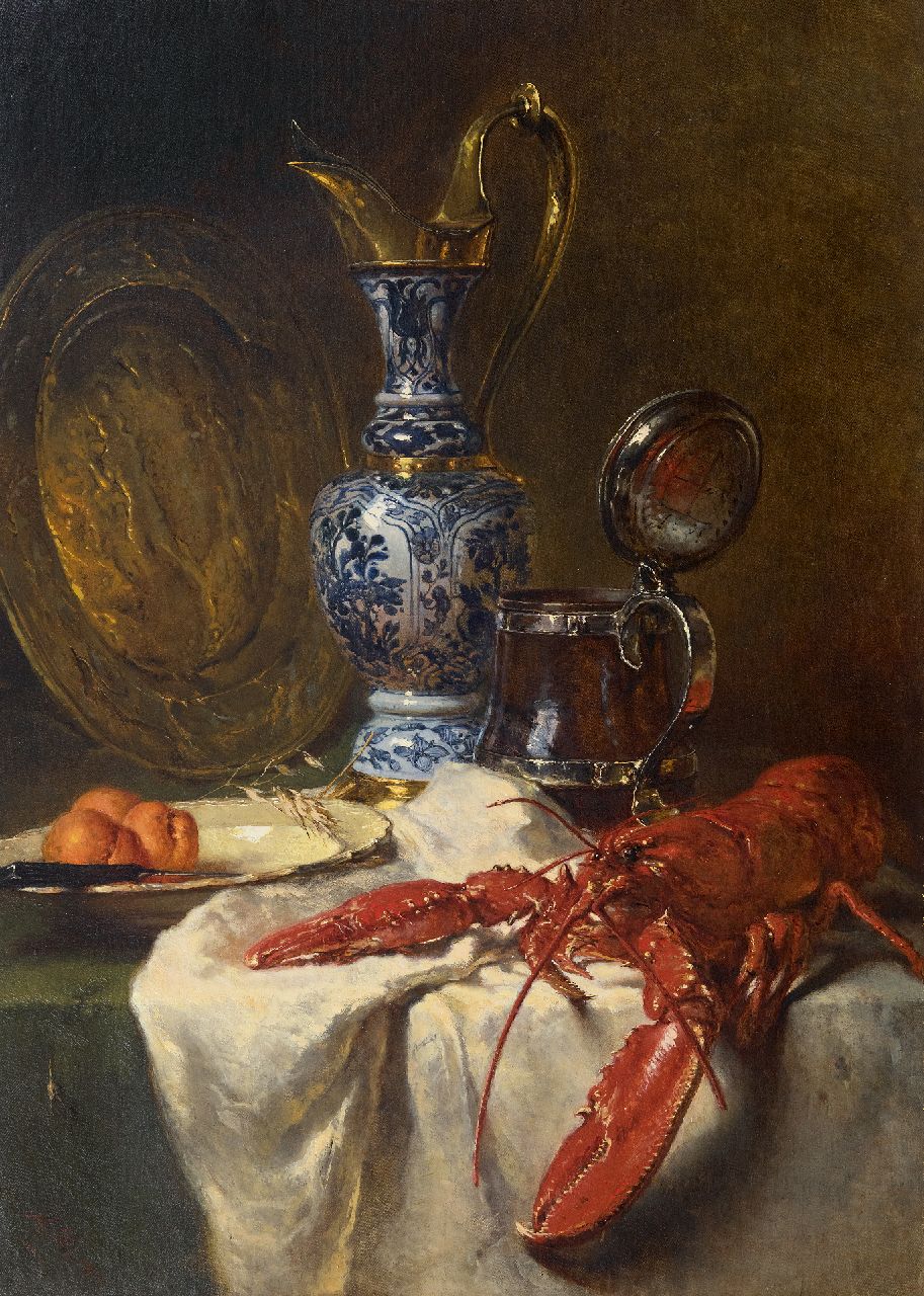 Vos M. | Maria Vos, Stilleven met pronkkan en kreeft, olieverf op doek 80,0 x 58,0 cm, gesigneerd linksonder en gedateerd 1875 Vos M. | Maria Vos, Stilleven met pronkkan en kreeft, olieverf op doek 80,0 x 58,0 cm, gesigneerd linksonder en gedateerd 1875