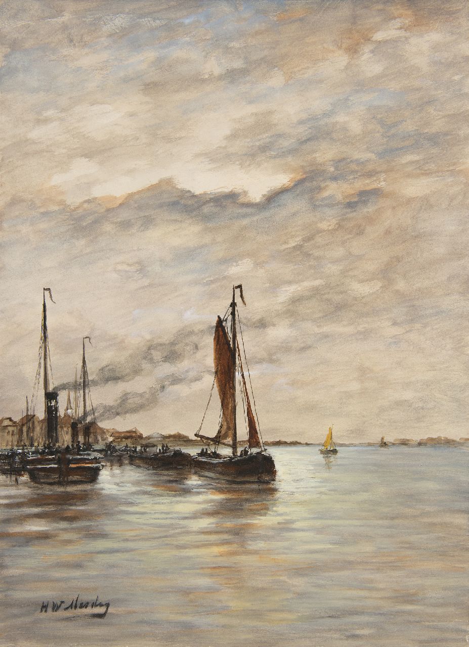 Mesdag H.W. | Hendrik Willem Mesdag, Schepen in een haven, aquarel op papier 43,2 x 31,8 cm, gesigneerd linksonder Mesdag H.W. | Hendrik Willem Mesdag, Schepen in een haven, aquarel op papier 43,2 x 31,8 cm, gesigneerd linksonder