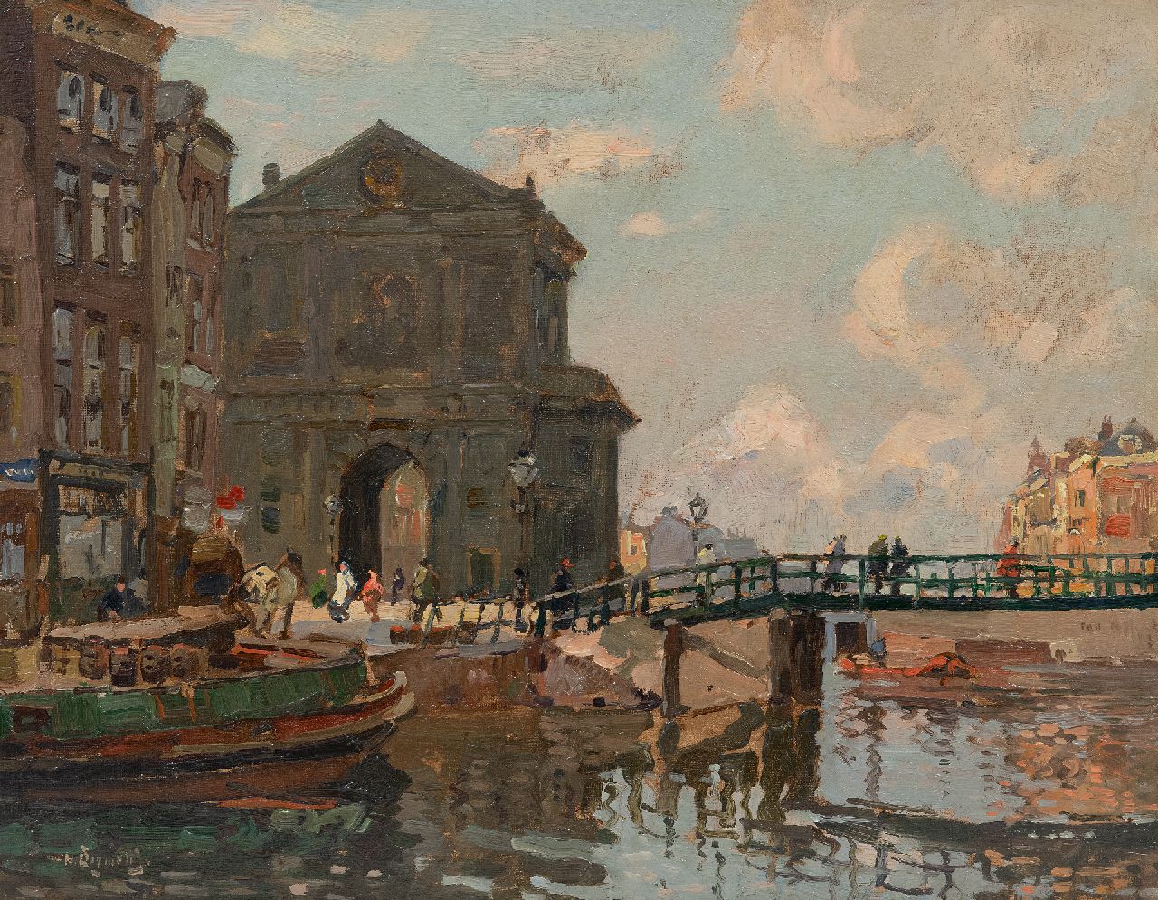 Bogman jr. H.A.C. | Hermanus Adrianus Charles 'Herman' Bogman jr., Gezicht op de Delftsche Poort in Rotterdam, olieverf op doek 40,3 x 51,5 cm, gesigneerd linksonder en ca. 1910-1939 Bogman jr. H.A.C. | Hermanus Adrianus Charles 'Herman' Bogman jr., Gezicht op de Delftsche Poort in Rotterdam, olieverf op doek 40,3 x 51,5 cm, gesigneerd linksonder en ca. 1910-1939