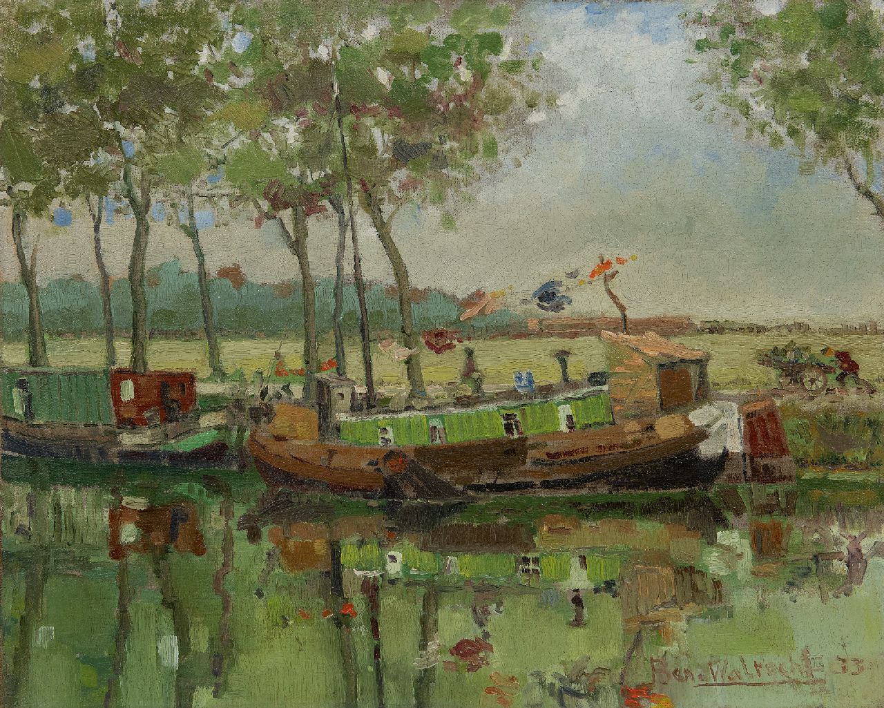 Walrecht B.H.D. | Bernardus Hermannus David 'Ben' Walrecht, Bij Oldehove, olieverf op doek op paneel 40,4 x 50,0 cm, gesigneerd rechtsonder en gedateerd '33 Walrecht B.H.D. | Bernardus Hermannus David 'Ben' Walrecht, Bij Oldehove, olieverf op doek op paneel 40,4 x 50,0 cm, gesigneerd rechtsonder en gedateerd '33