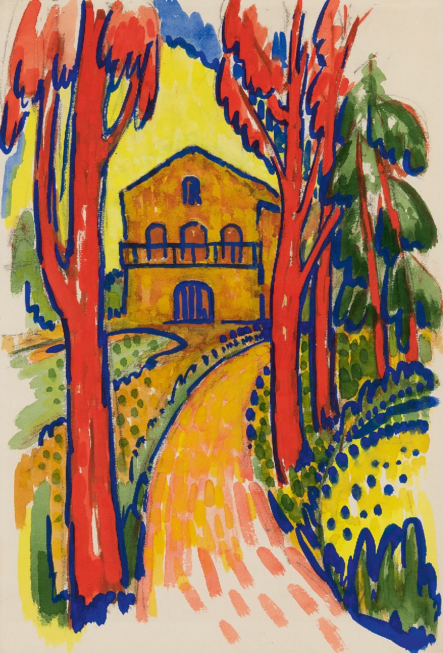 Steenmeijer S.J. | Siemen Johannes 'Simon' Steenmeijer | Aquarellen en tekeningen te koop aangeboden | Huize Blankeweer, krijt en aquarel op papier 54,8 x 37,6 cm, te dateren ca. 1955 Steenmeijer S.J. | Siemen Johannes 'Simon' Steenmeijer | Aquarellen en tekeningen te koop aangeboden | Huize Blankeweer, krijt en aquarel op papier 54,8 x 37,6 cm, te dateren ca. 1955