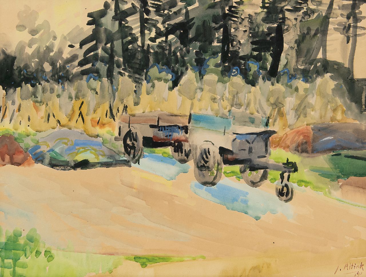 Altink J.  | Jan Altink | Aquarellen en tekeningen te koop aangeboden | Boerenerf te Essen, aquarel op papier 44,7 x 59,5 cm, gesigneerd rechtsonder en gedateerd '41
