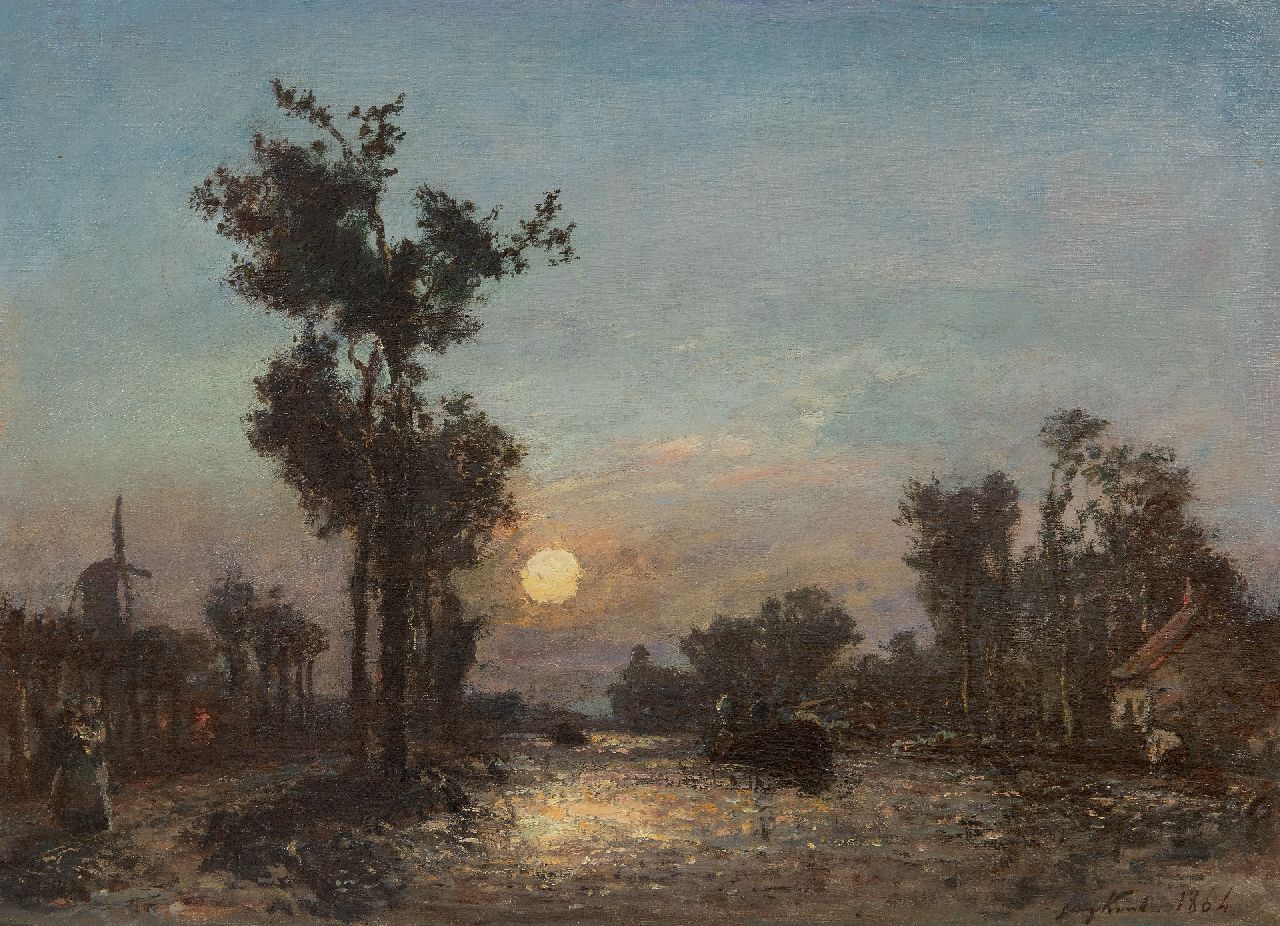 Jongkind J.B.  | Johan Barthold Jongkind, Canal en Hollande, olieverf op doek 33,8 x 45,9 cm, gesigneerd rechtsonder en gedateerd 1864
