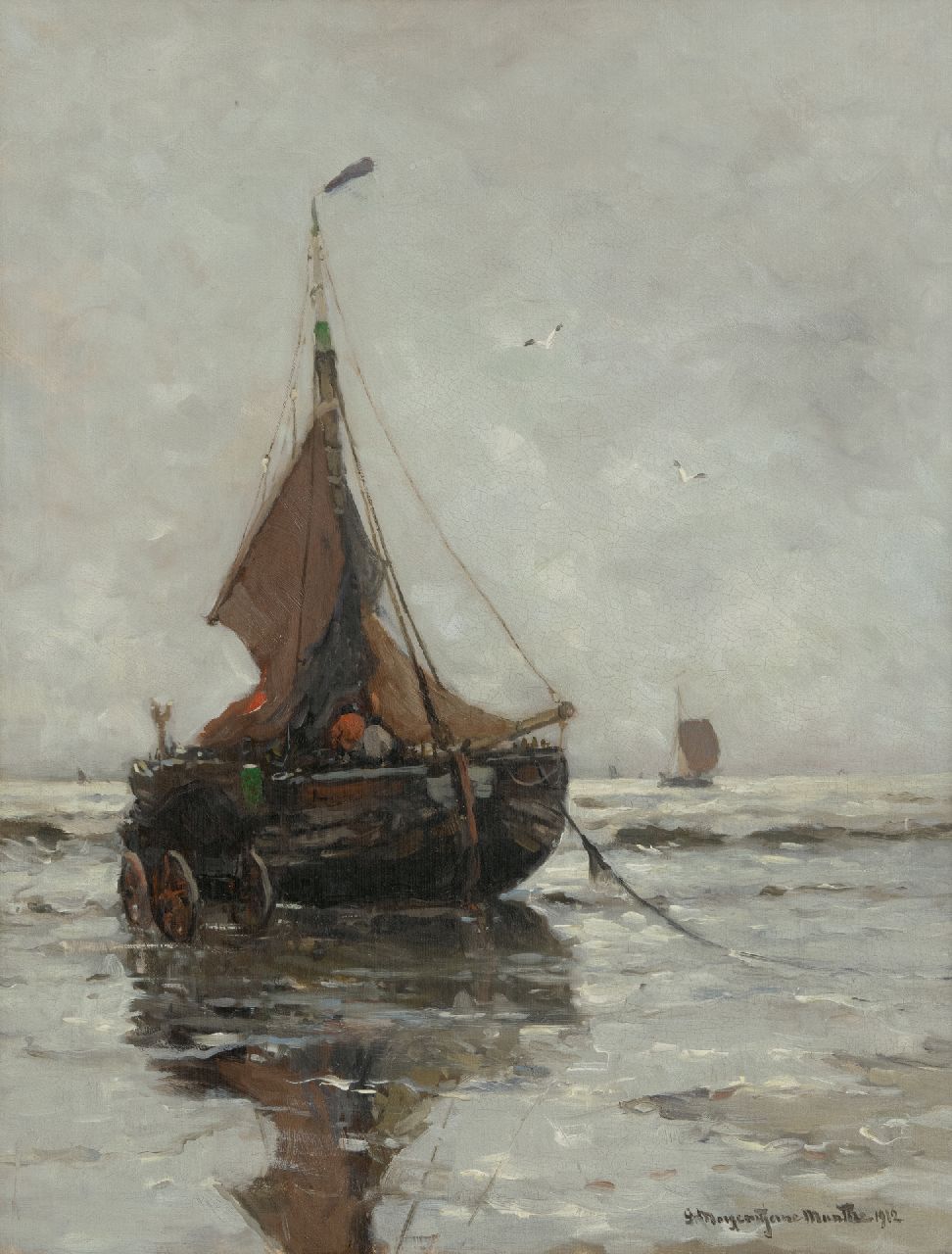 Munthe G.A.L.  | Gerhard Arij Ludwig 'Morgenstjerne' Munthe, Bomschuit op het strand, Katwijk, olieverf op doek 67,3 x 51,6 cm, gesigneerd rechtsonder en gedateerd 1912