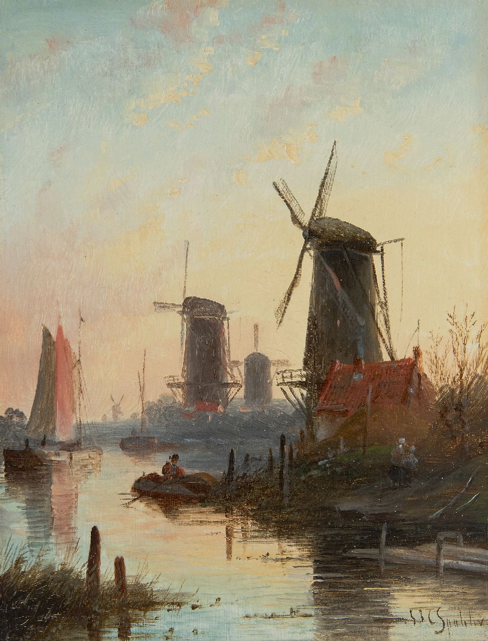 Spohler J.J.C. | Jacob Jan Coenraad Spohler, Zomerlandschap met scheepvaart op kalme rivier, olieverf op paneel 19,0 x 14,9 cm, gesigneerd rechtsonder Spohler J.J.C. | Jacob Jan Coenraad Spohler, Zomerlandschap met scheepvaart op kalme rivier, olieverf op paneel 19,0 x 14,9 cm, gesigneerd rechtsonder