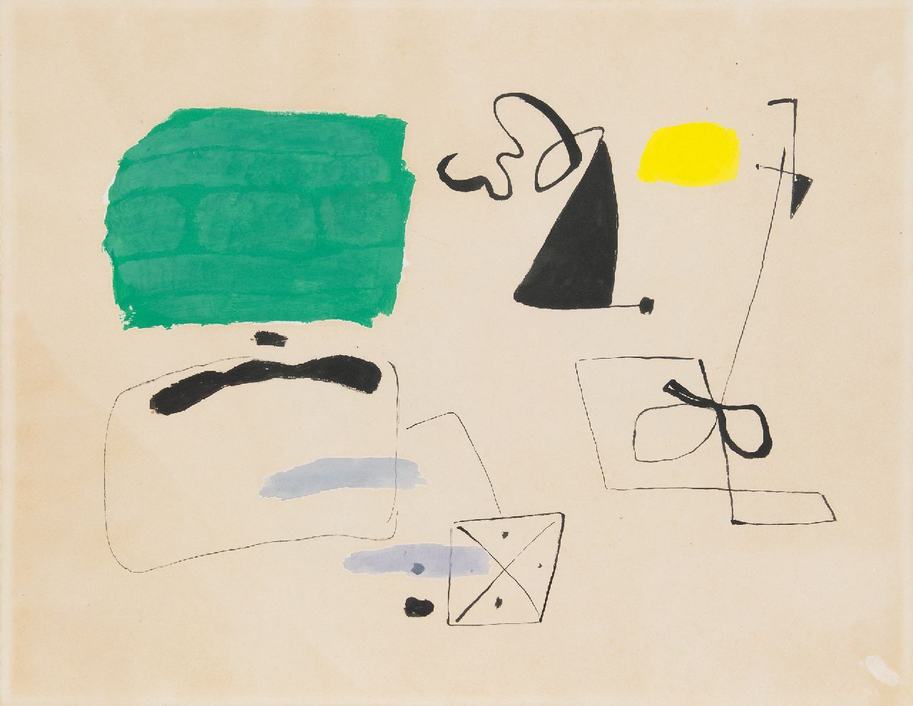 Ouborg P. | Pieter 'Piet' Ouborg | Aquarellen en tekeningen te koop aangeboden | Figuren tussen roependen, inkt en gouache op papier 49,0 x 64,5 cm, te dateren ca. 1945-1950 Ouborg P. | Pieter 'Piet' Ouborg | Aquarellen en tekeningen te koop aangeboden | Figuren tussen roependen, inkt en gouache op papier 49,0 x 64,5 cm, te dateren ca. 1945-1950