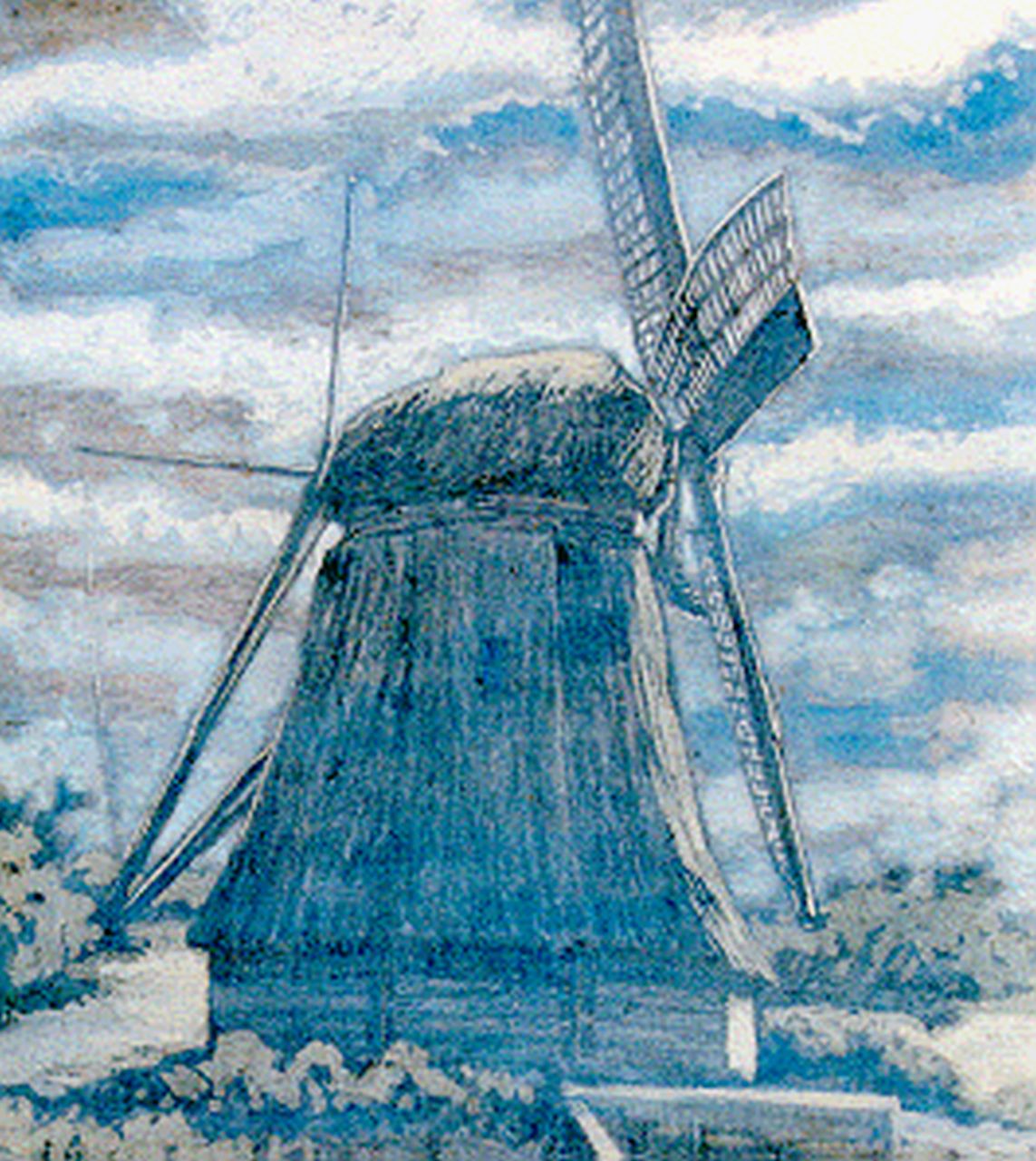 Schoonhoven van Beurden A.F.W.E. van | Alexander Franciscus Willem Emile 'Willy' van Schoonhoven van Beurden, Molen te Diemen bij maanlicht, gouache op schilderboard 72,3 x 58,9 cm, gesigneerd linksonder Schoonhoven van Beurden A.F.W.E. van | Alexander Franciscus Willem Emile 'Willy' van Schoonhoven van Beurden, Molen te Diemen bij maanlicht, gouache op schilderboard 72,3 x 58,9 cm, gesigneerd linksonder