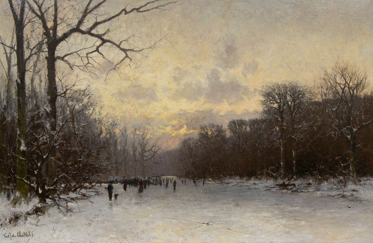 Rossum du Chattel F.J. van | Fredericus Jacobus van Rossum du Chattel | Schilderijen te koop aangeboden | Schaatsen op de Haagse Bosvijver, olieverf op doek 79,8 x 121,3 cm, gesigneerd linksonder Rossum du Chattel F.J. van | Fredericus Jacobus van Rossum du Chattel | Schilderijen te koop aangeboden | Schaatsen op de Haagse Bosvijver, olieverf op doek 79,8 x 121,3 cm, gesigneerd linksonder