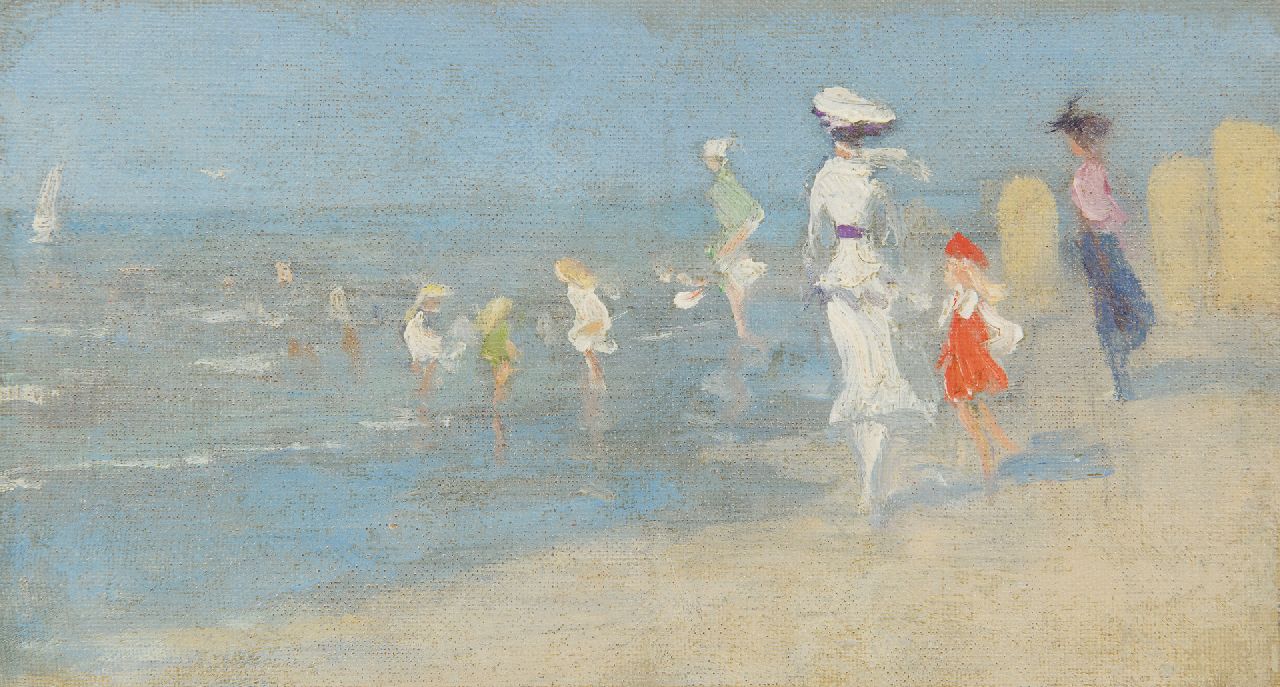 Steenwijk H. van | Hendrik van Steenwijk, Strandgezicht met badgasten, olieverf op doek op board 13,2 x 24,2 cm Steenwijk H. van | Hendrik van Steenwijk, Strandgezicht met badgasten, olieverf op doek op board 13,2 x 24,2 cm